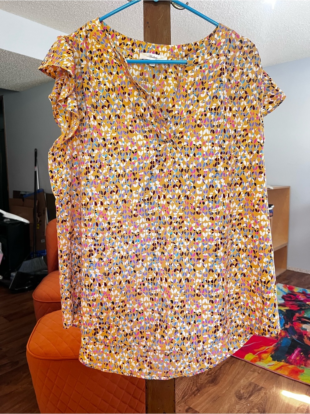 ANDREE BY UNIT Mustard Yellow Multi-Print Cap Sleeve Blouse